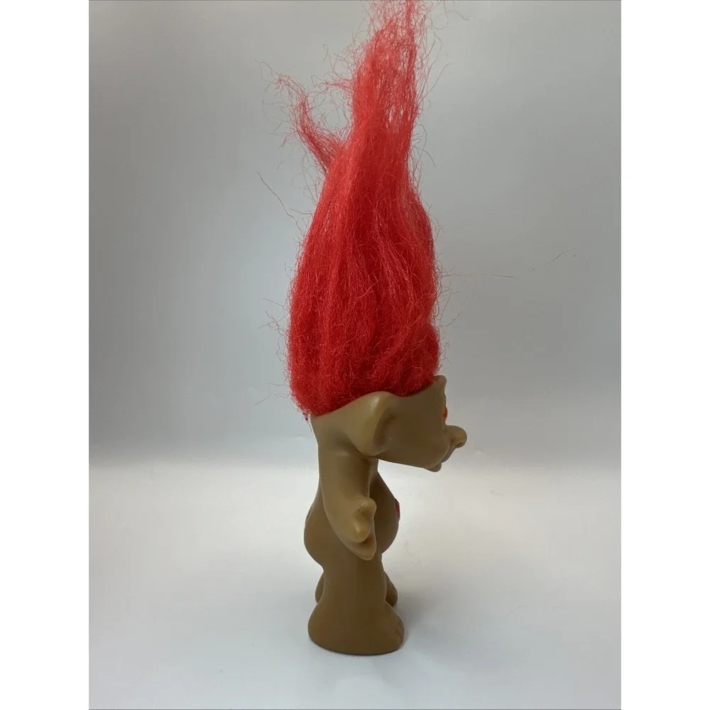 Vintage Ace Novelty Treasure Troll Doll Red Heart Gem Belly Red Hair 3 Inch